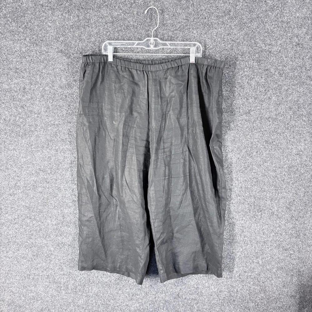 JM Collection Cropped Pants Women 20W Plus Gray High Rise Flat Front Linen